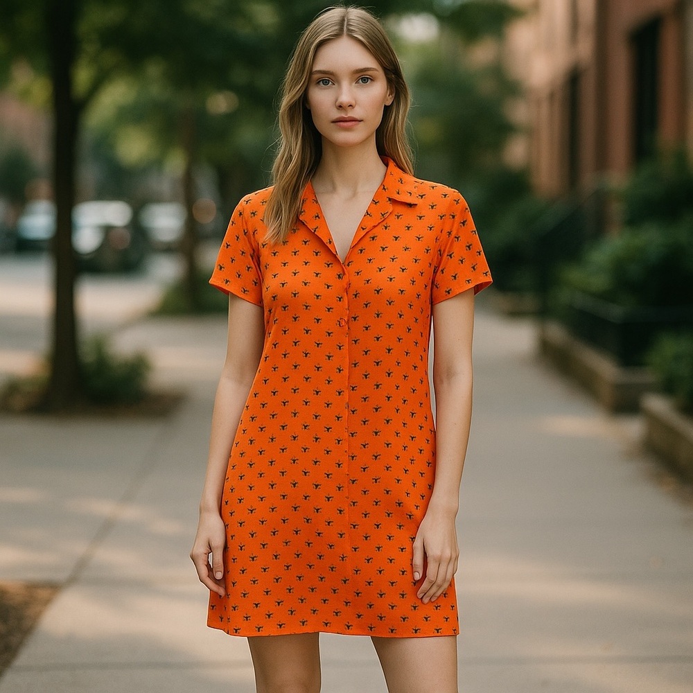 NWOT Women’s 🦩 Flamingo Print Summer Boutique Dress In Orange And Blue Size S - Picture 1 of 10